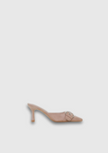 EZRA – Mules à talon beige, boucle argentée