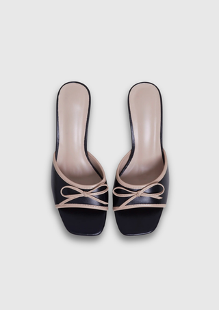 MIRA – Mules à talon noires bicolore, petit nœud